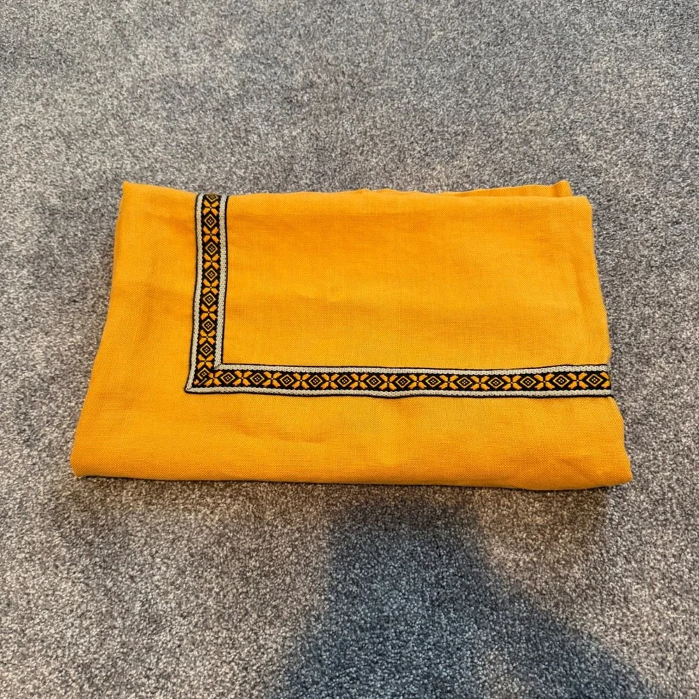 Orange Vintage Rectangular Tablecloth with Geometric Center Border Pattern 64x42